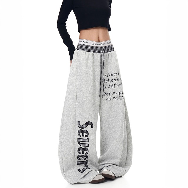 チェックロゴスウェットワイドパンツ 2col   R00875