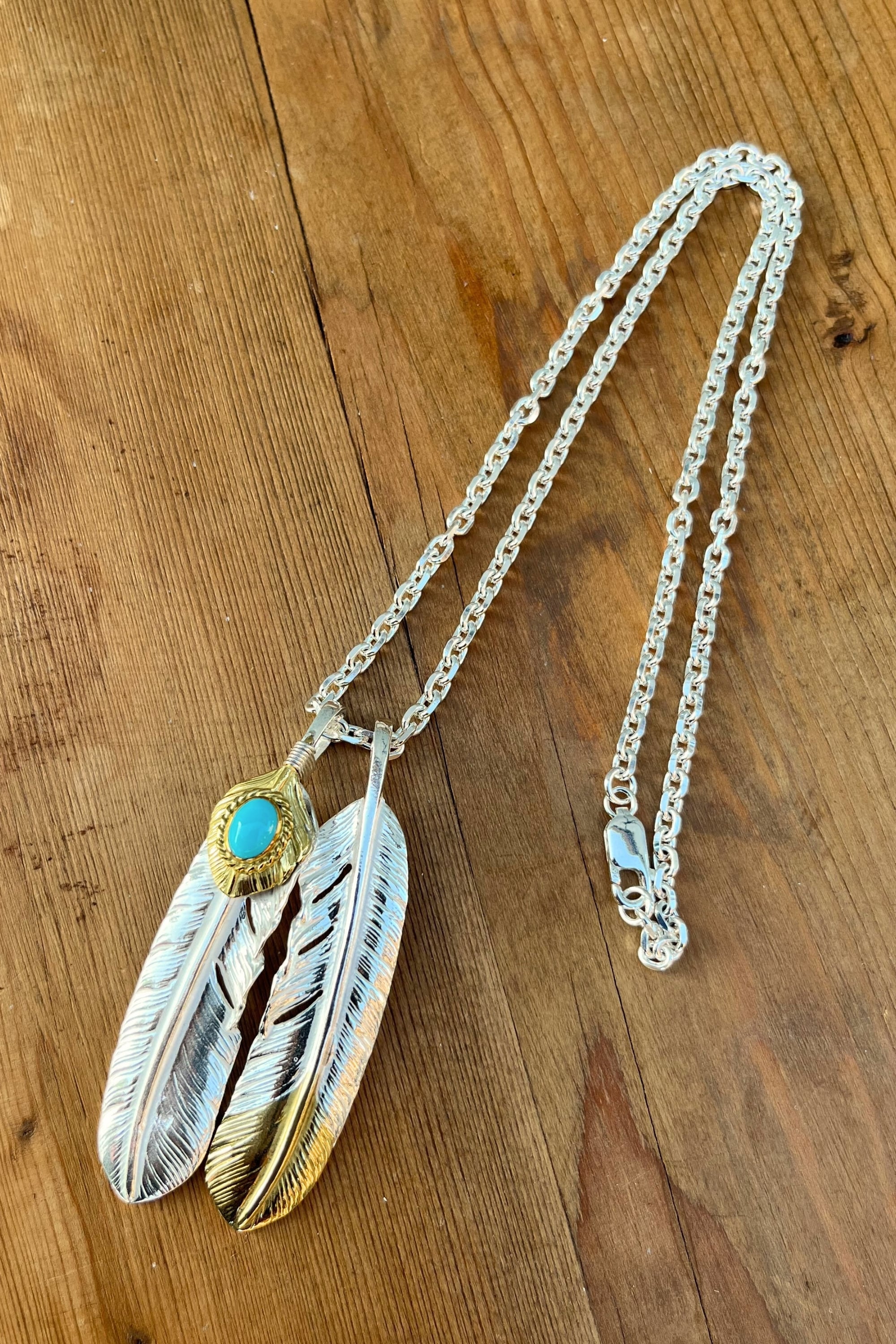 上金金縄ターコイズ付き特大フェザー（金の部分は真鍮）