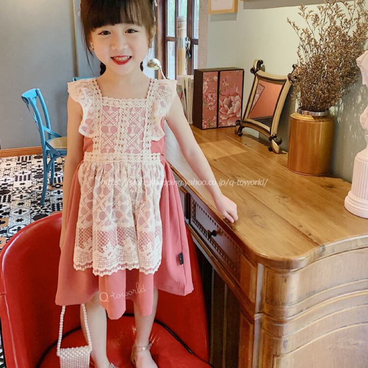 80 130 ワンピース レースエプロン風 韓国版 韓国子供服 女の子 キッズ 子供服 Q Toworld キュートワールド 子供服 メール便は何点でも送料の合計は280円