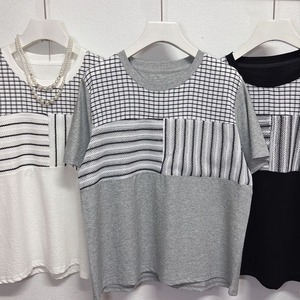 VINTAGE CHECK STRIPE CONTRAST SLEEVE T-SHIRT M-17347