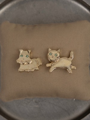 Murph + Romilly pierced earrings | kitten + puppy | gold