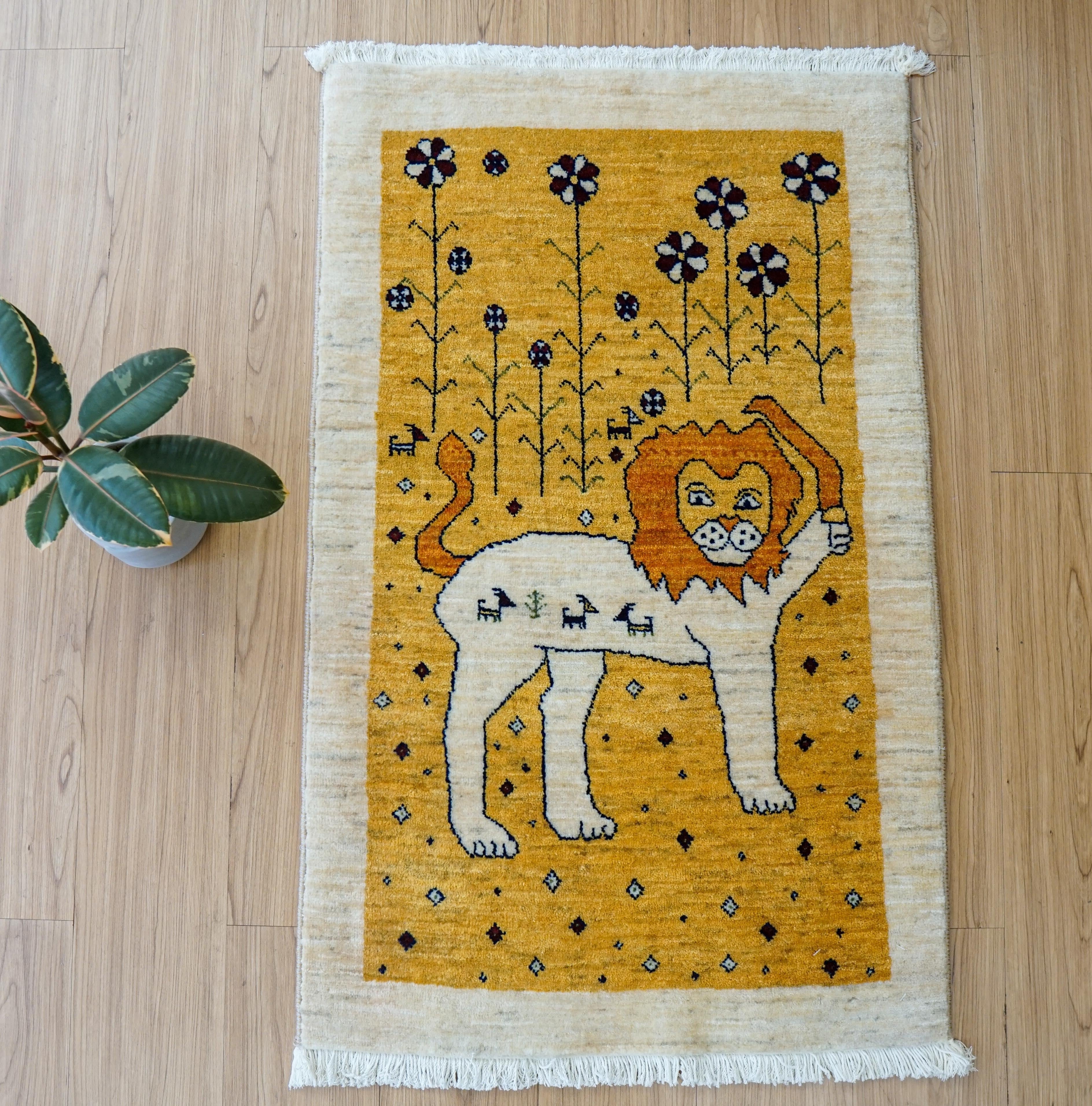 ペルシャ手織り カシュクリ ギャッベ リズバフト 95×64cm ギャベ 148×49cm【ペルシャ手織りカシュクリギャッベ] リズ バフト ギャッベ