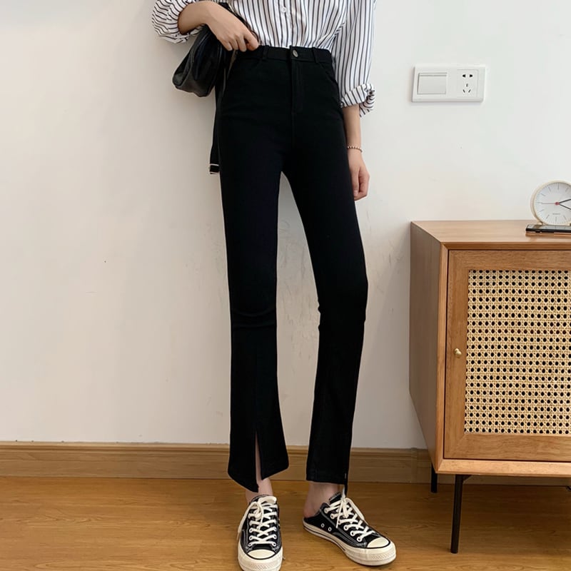 ブラックパンツ スプリングハイウェストスリムカジュアル レッド 春物 試着室15251605395