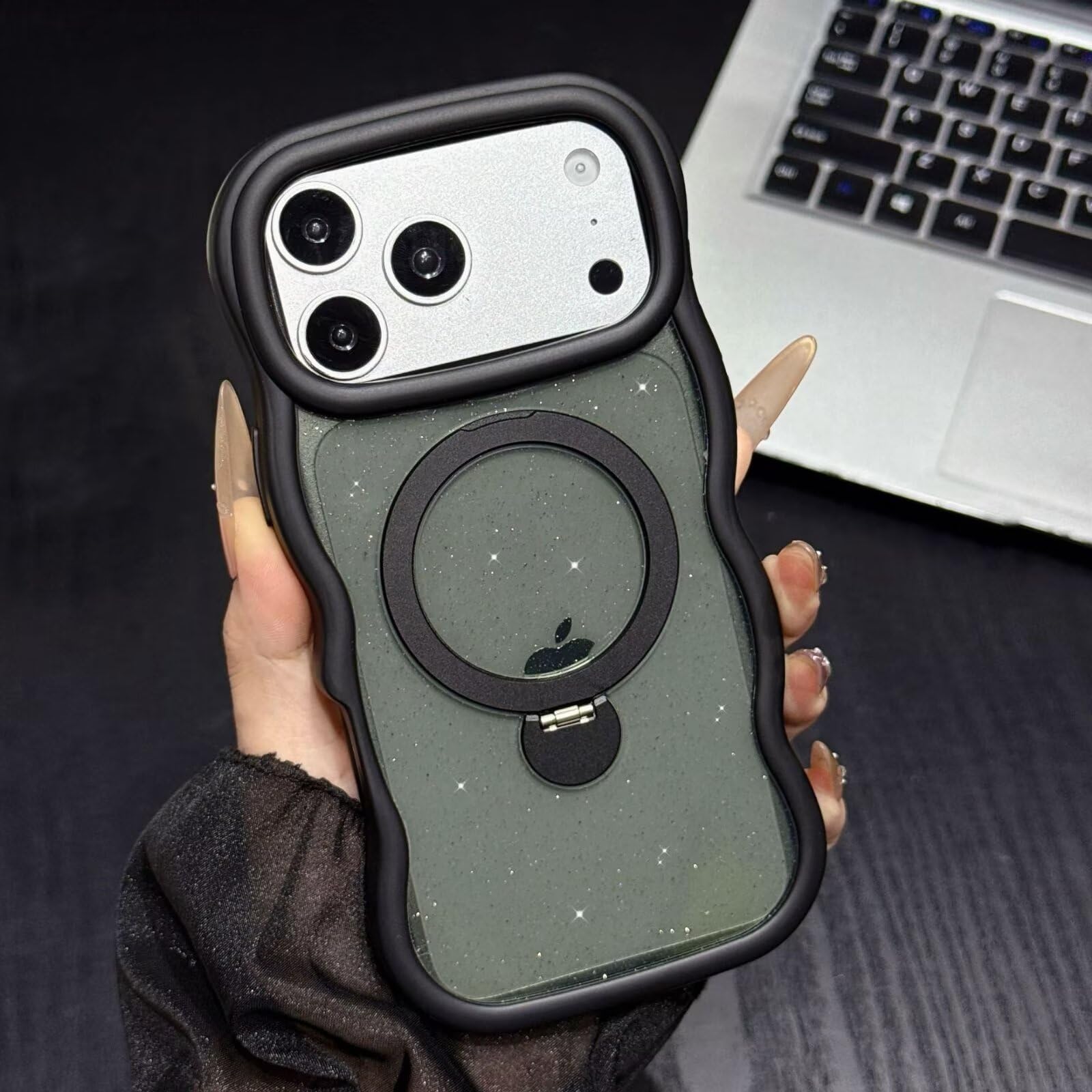 Godfun ウェーブ iPhone17 用 ケース スマホケース MagSafe対応 保護ケース 360°回転スタンド 携帯電話用スタンド スタンド機能 保護ケース 落下防止 アイフォン17 用 ワイヤレス充電対応(Style1 iPhone17 用)