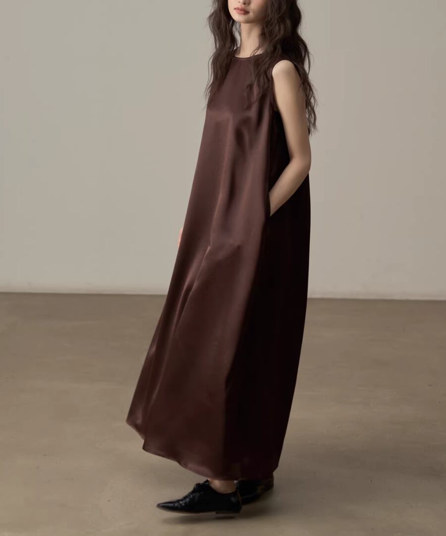 ラウンドネック◆シンプルロングワンピース【w-30490】