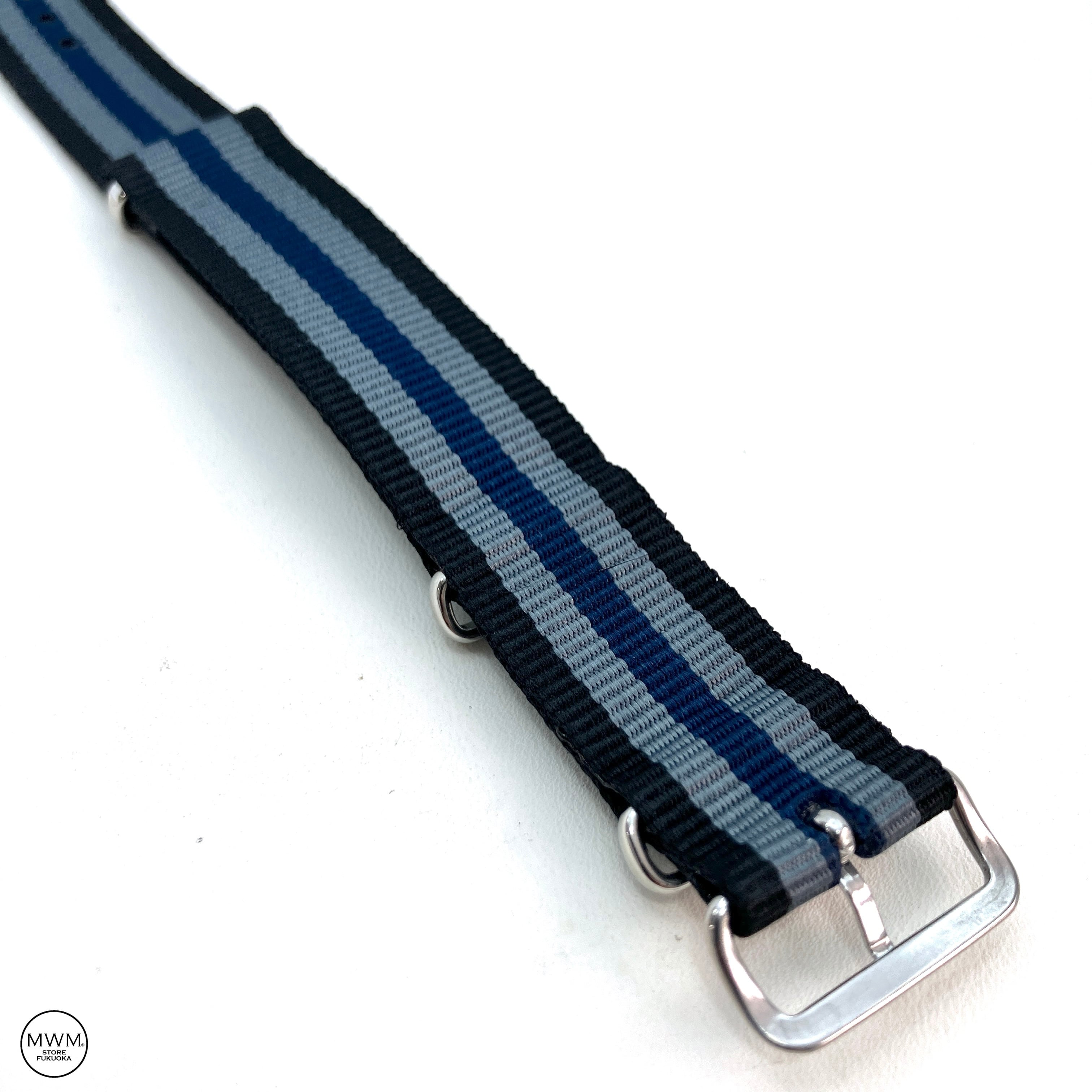 スタンダードNATOナイロンストラップ ブラック/グレー/ブルー