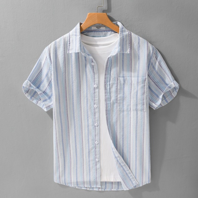 【M-3XL】Mixed Stripe Short Sleeve Shirt / ミックス ストライプ 半袖 シャツ