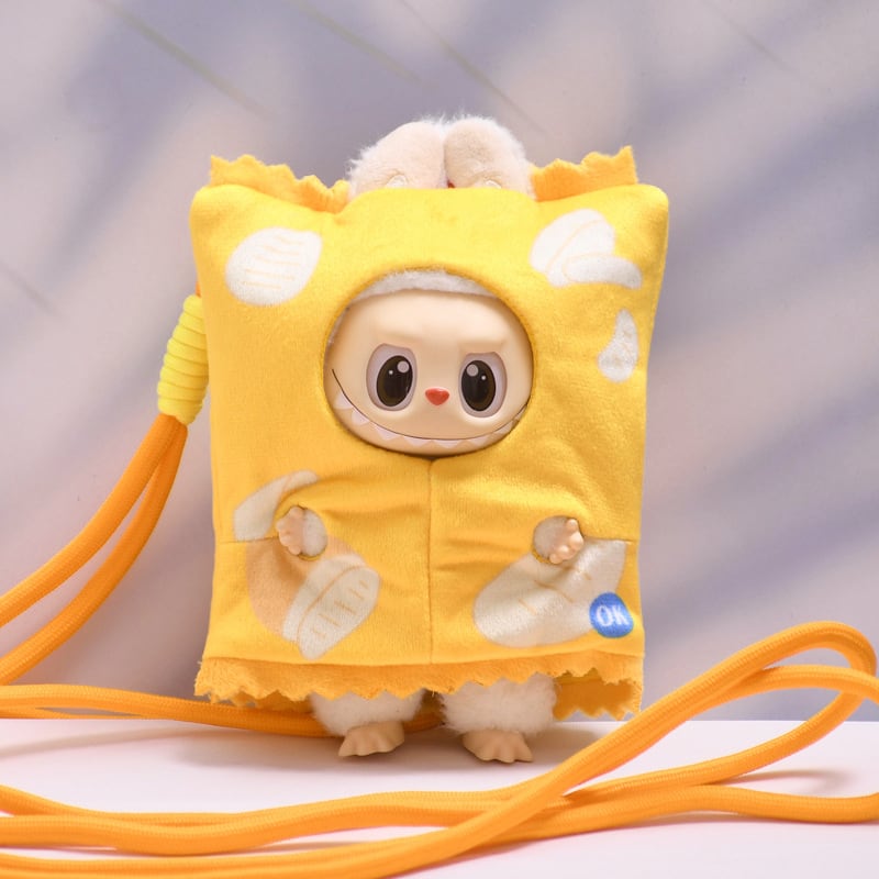 ぷっくりポテチ袋が可愛い!萌えポイント満載の防塵ケース♡Labubu 15cm/17cmサイズ対応 もこもこ収納バッグ 3WAYケース 肩掛け・防塵・持ち運び ラブブ