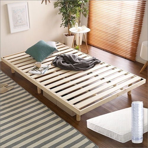 3段階高さ調節 脚付きすのこベッド セミダブル ポケットコイルロールマットレス