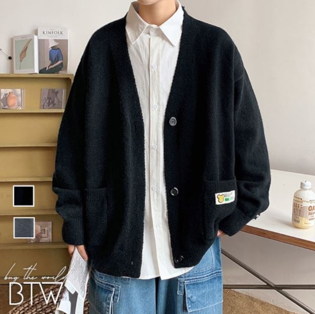 【韓国メンズファッション】BW1406 メンズ 長袖 カーディガン ジャケット 無地 Vネック ワイルド ルーズ カジュアル