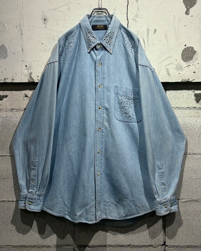 【Caka otto】90's Rhinestone Decoration Vintage Loose L/S Cotton Shirt