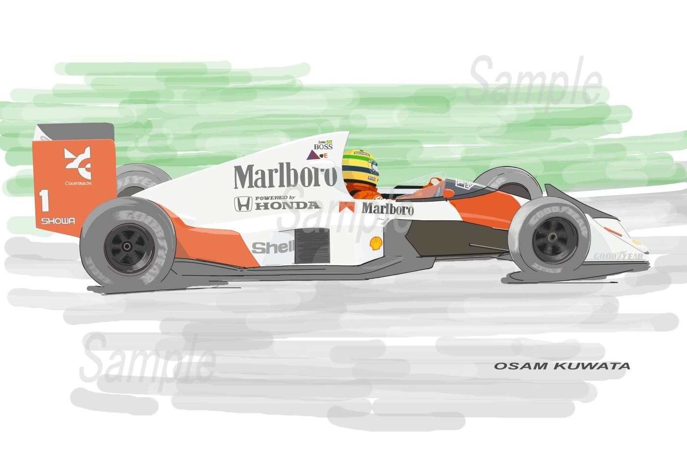 The Battle of Monaco 1992 / セナVSマンセル 水彩画 The Battle of Monaco 1992 / セナVSマンセル 水彩画