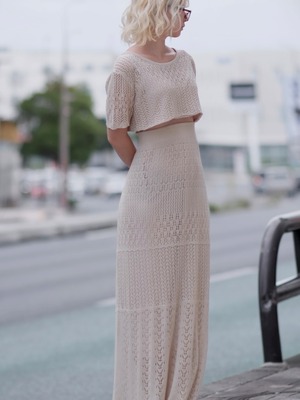 Sheer Pattern Crochet Short Knit / BEIGE