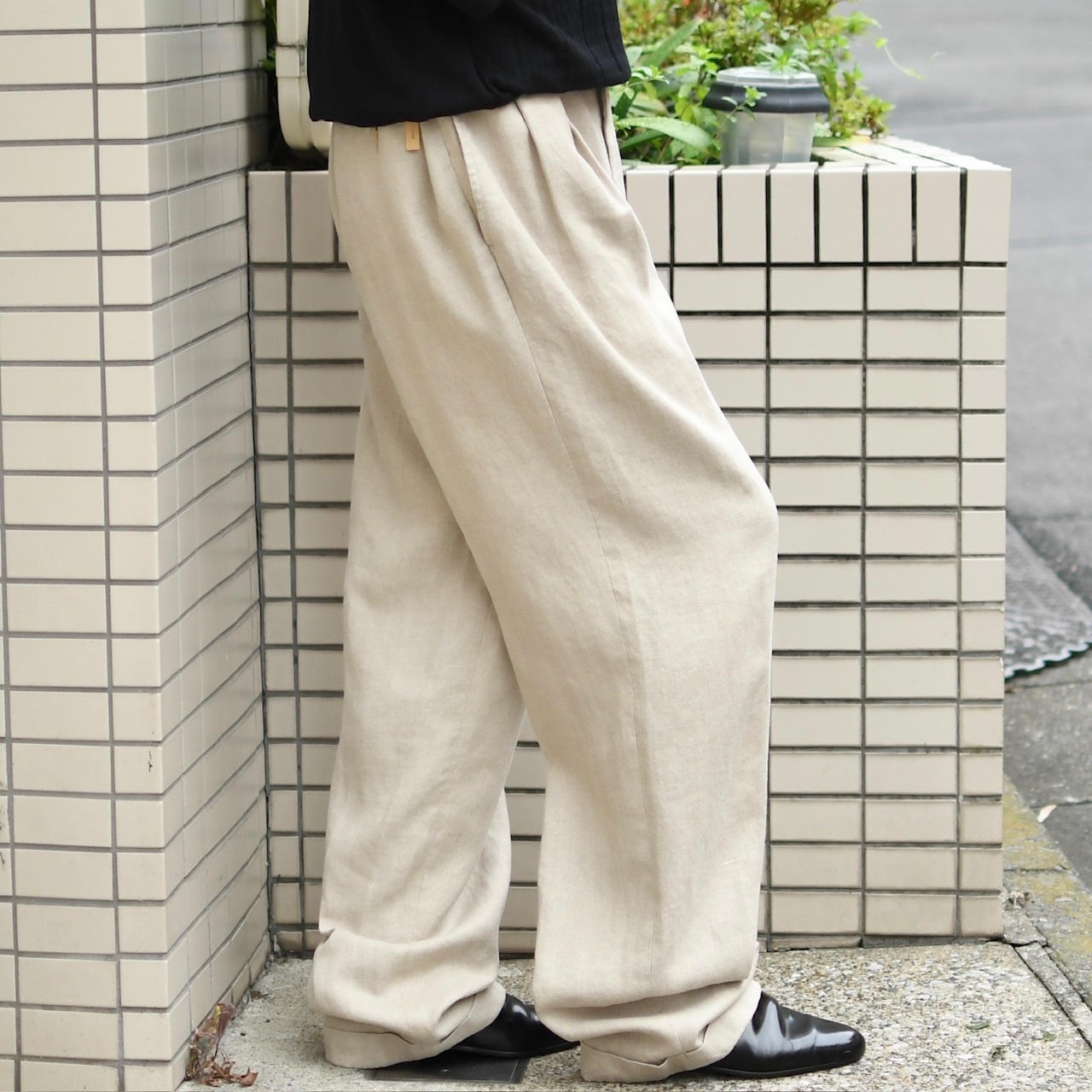 FAIRFAX 2tuck linen slacks ivory
