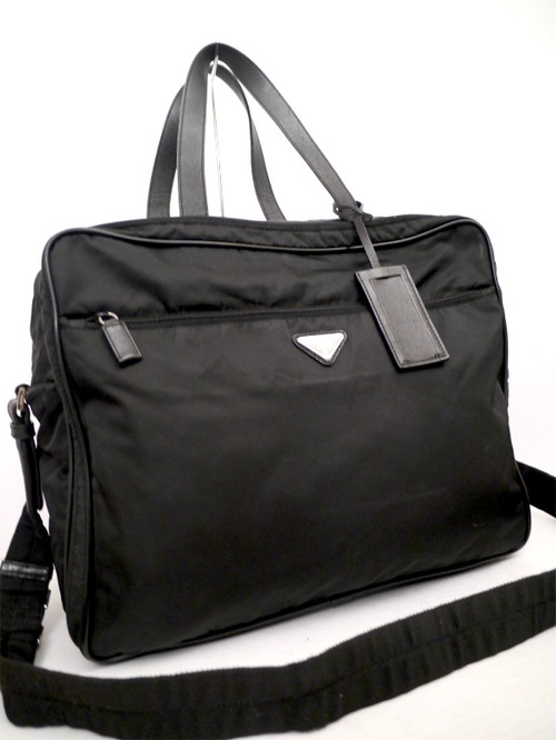 18万◆PRADA プラダ ノートPC対応 男女可 サフィアーノレザーxナイロン 2way ビジネス バッグ ブリーフケース 黒◆ 色褪せない定番モデル♪