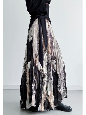 French retro print wrinkled skirt [T2611]