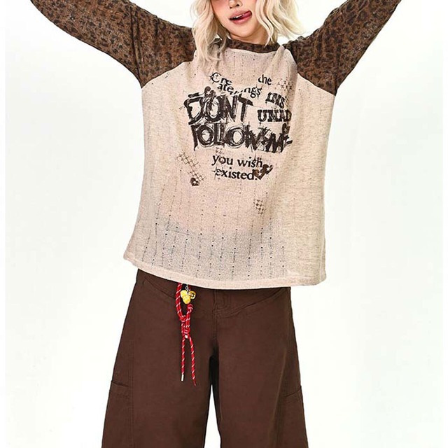 レトロタイポアートシースルーロングTシャツ 2col   R01639