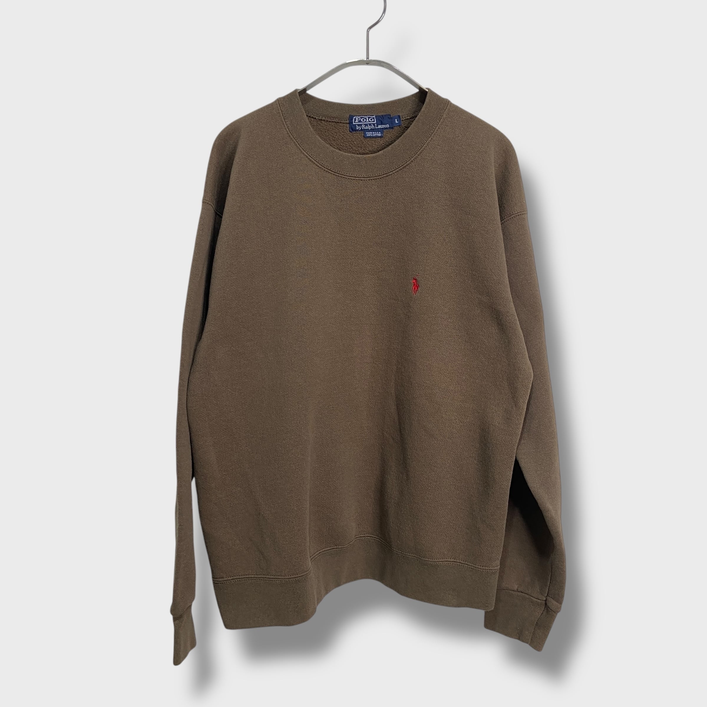 90s USA製 ラルフローレン ワンポイントロゴスウェット 茶系 L 90s USA製 ラルフローレン ワンポイントロゴスウェット 茶系 L