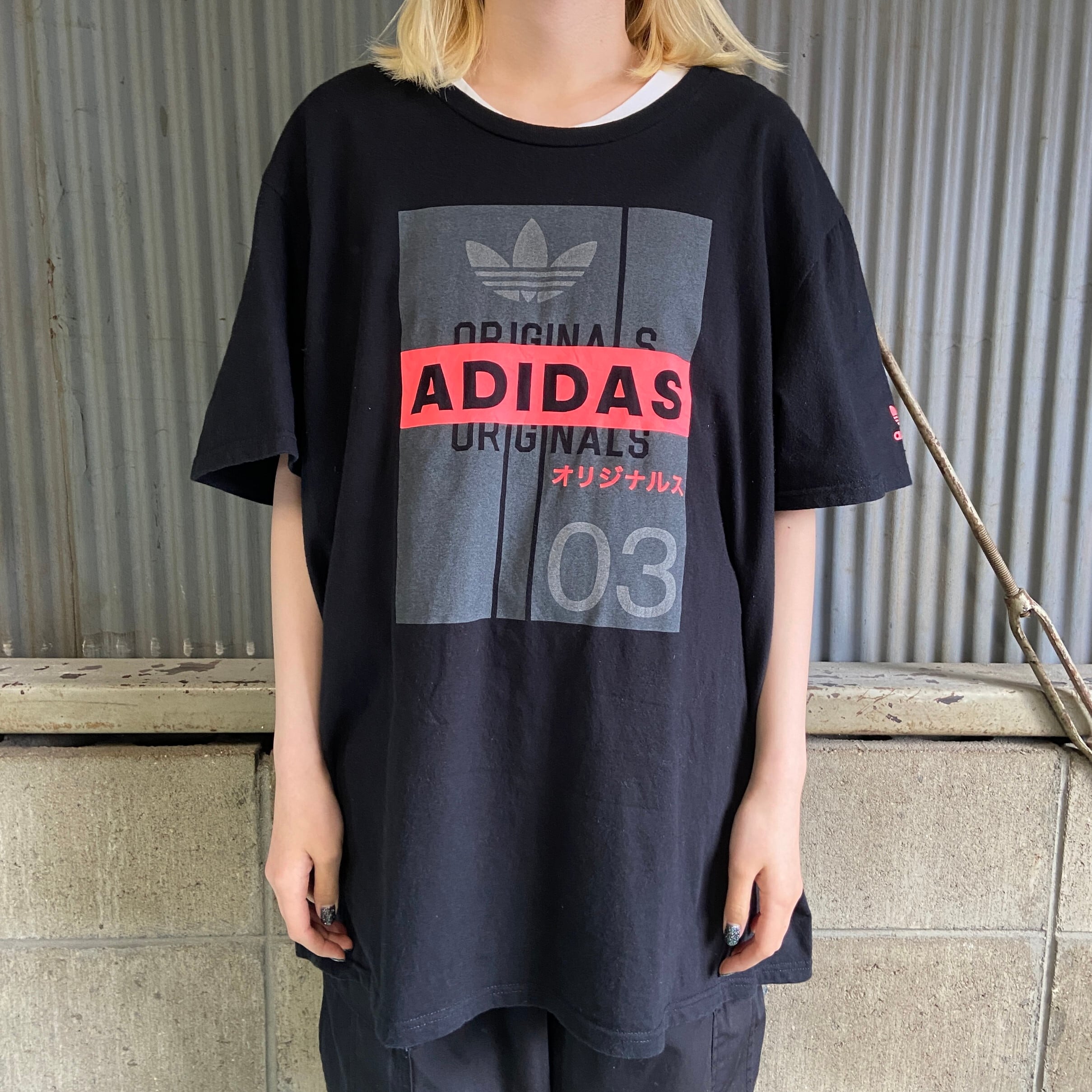 80s adidas ビッグプリント Tシャツ 古着 アディダス 3ライン-