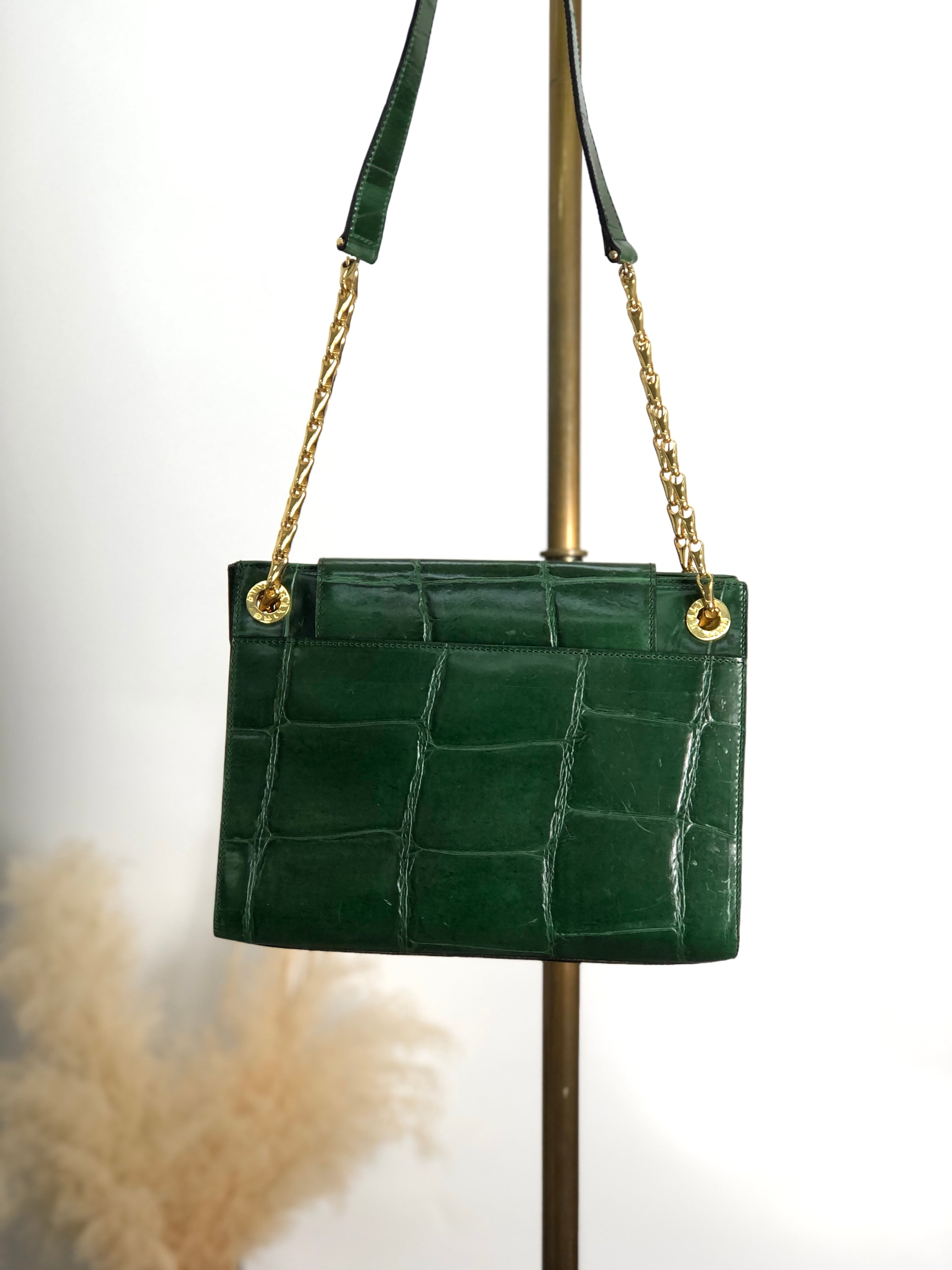 CELINE セリーヌ ショルダーバッグ グリーン レザー クロコ型 CELINE セリーヌ ショルダーバッグ グリーン レザー クロコ型
