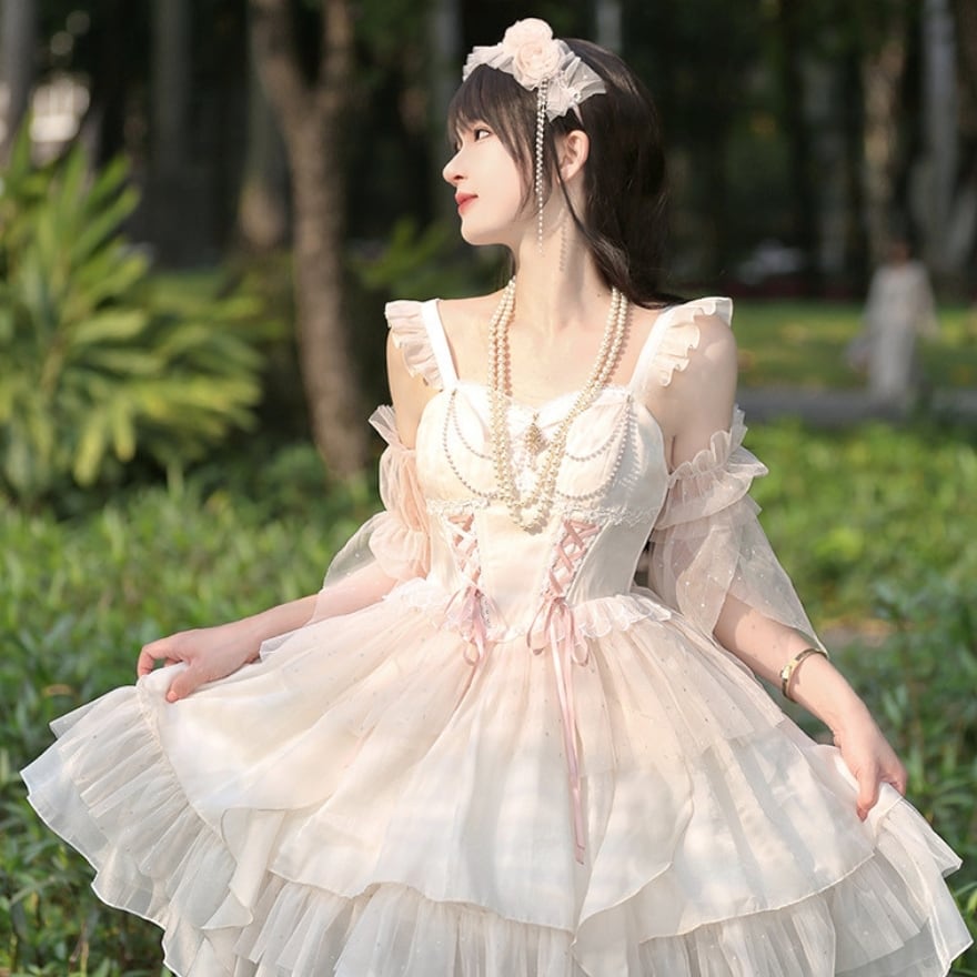 ゆめかわ ドレス 袖付き レイヤード プリンセスドレス 甘め 生誕祭