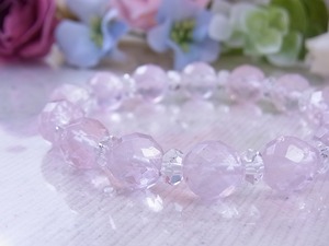 ★【マダガスカル産/高品質ローズクォーツ/ラウンドカット】美しい 煌めき 上品な ピンク 天然石 ブレスレット◆G40