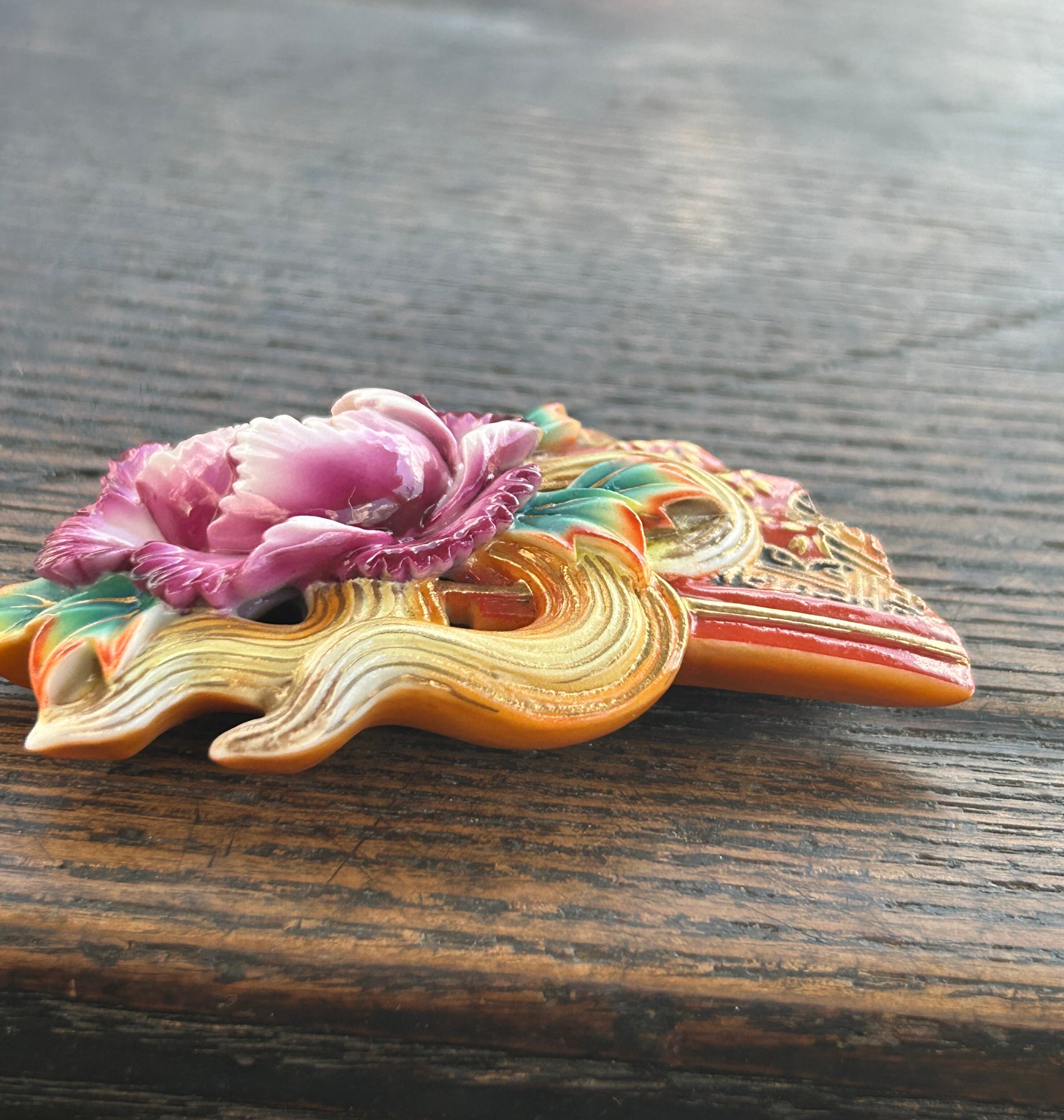 アンティークToshikaneJewelly  俊兼の大きな牡丹扇の帯留め　