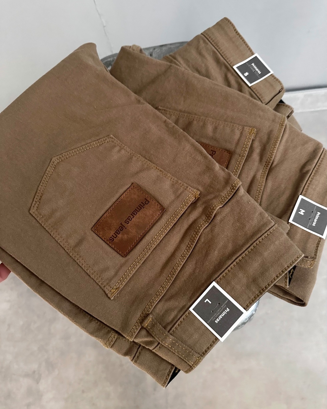 unbalance hem stretch デニムpt／ブラウン