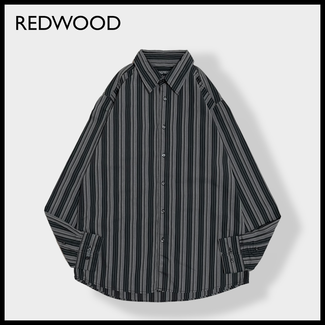 【REDWOOD】ストライプシャツ マルチストライプ マルチカラー 長袖シャツ カジュアルシャツ コットン 柄シャツ L ビッグサイズ 春物 US古着