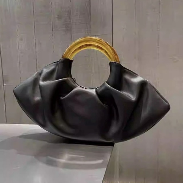 wooden handle leather bucket bag(2color)　　