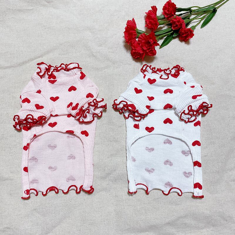【SALE】ハート柄トップス S ~ XL / 犬服 新作 Tシャツ ドッグウェア 可愛い 犬の服 薄手 小型犬 犬 猫 ペット洋服