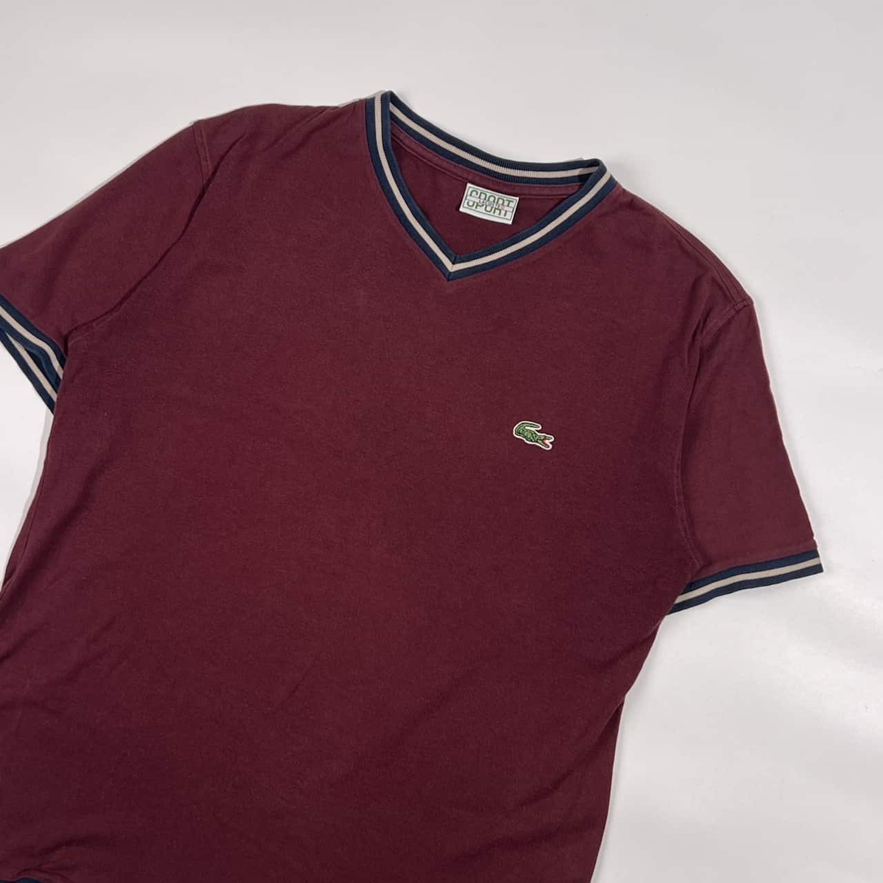 LACOSTE SPORT ラコステスポーツ リブライン Vネック 文字ワニ 半袖 Tシャツ /ボルドー系 メンズ