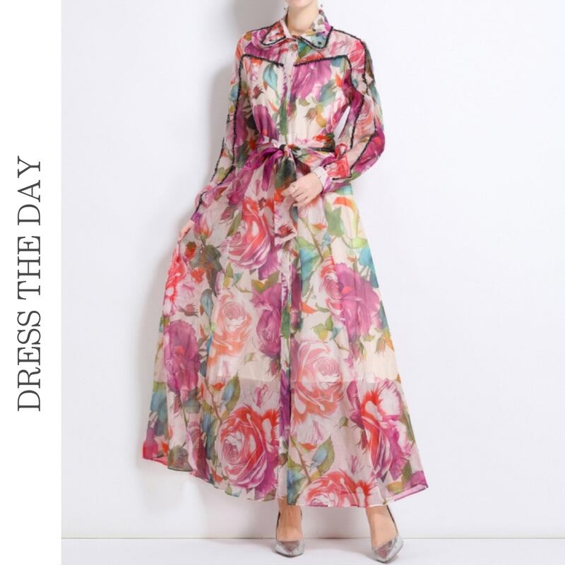 スパンコールシフォンフラワードレス D0017