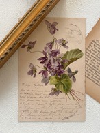 フランス アンティークポストカード すみれ violette 1902年 額装 インテリア 撮影小物 コラージュ