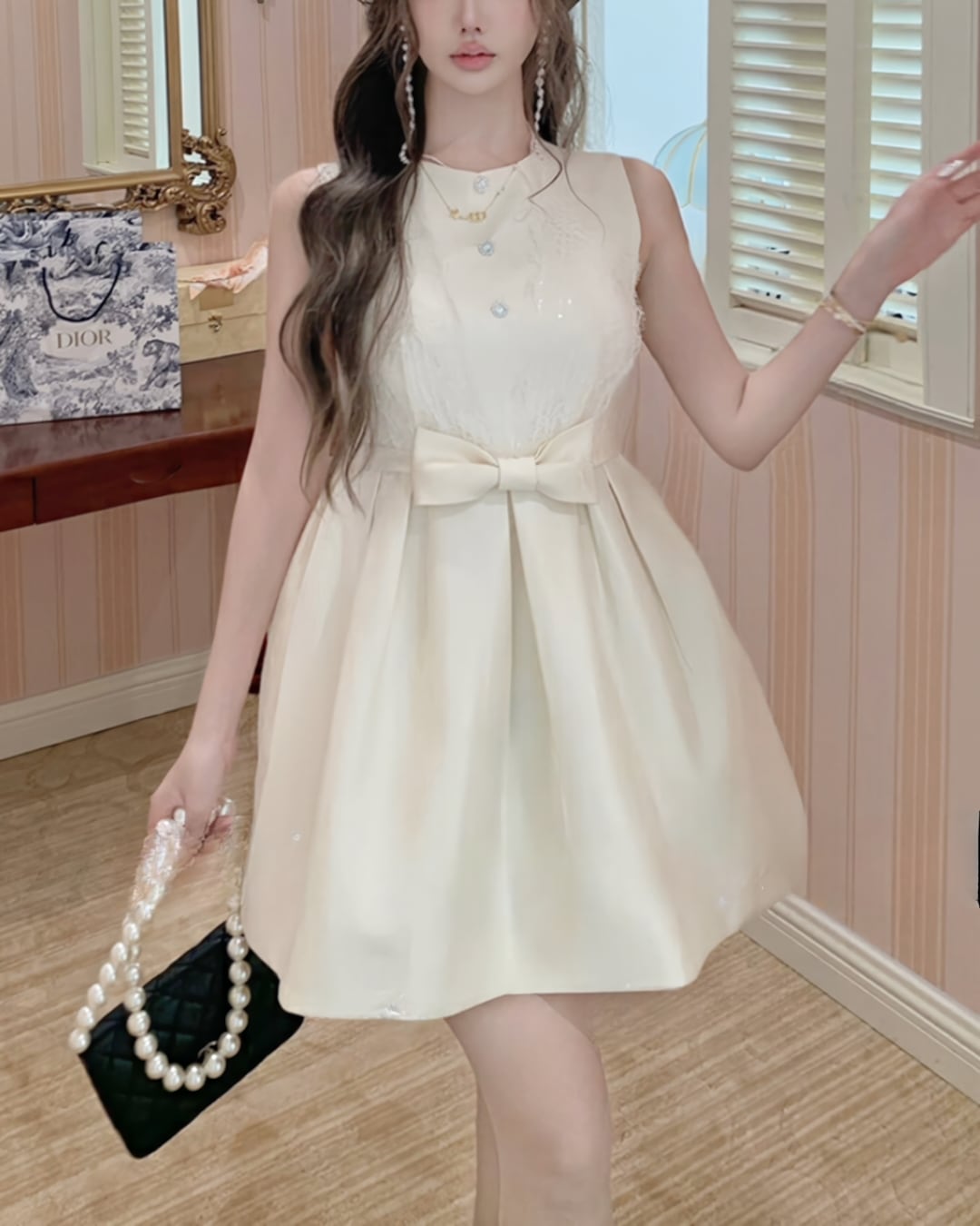 ウエストリボンフレンチレースワンピース(ホワイト) 2506145