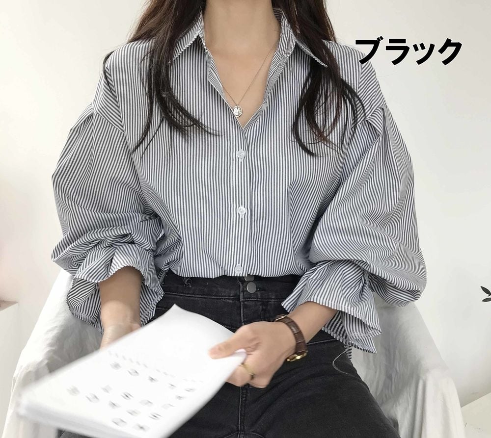 トップス レディース 送料無料 ストライプシャツ 2色 長袖 ポケット