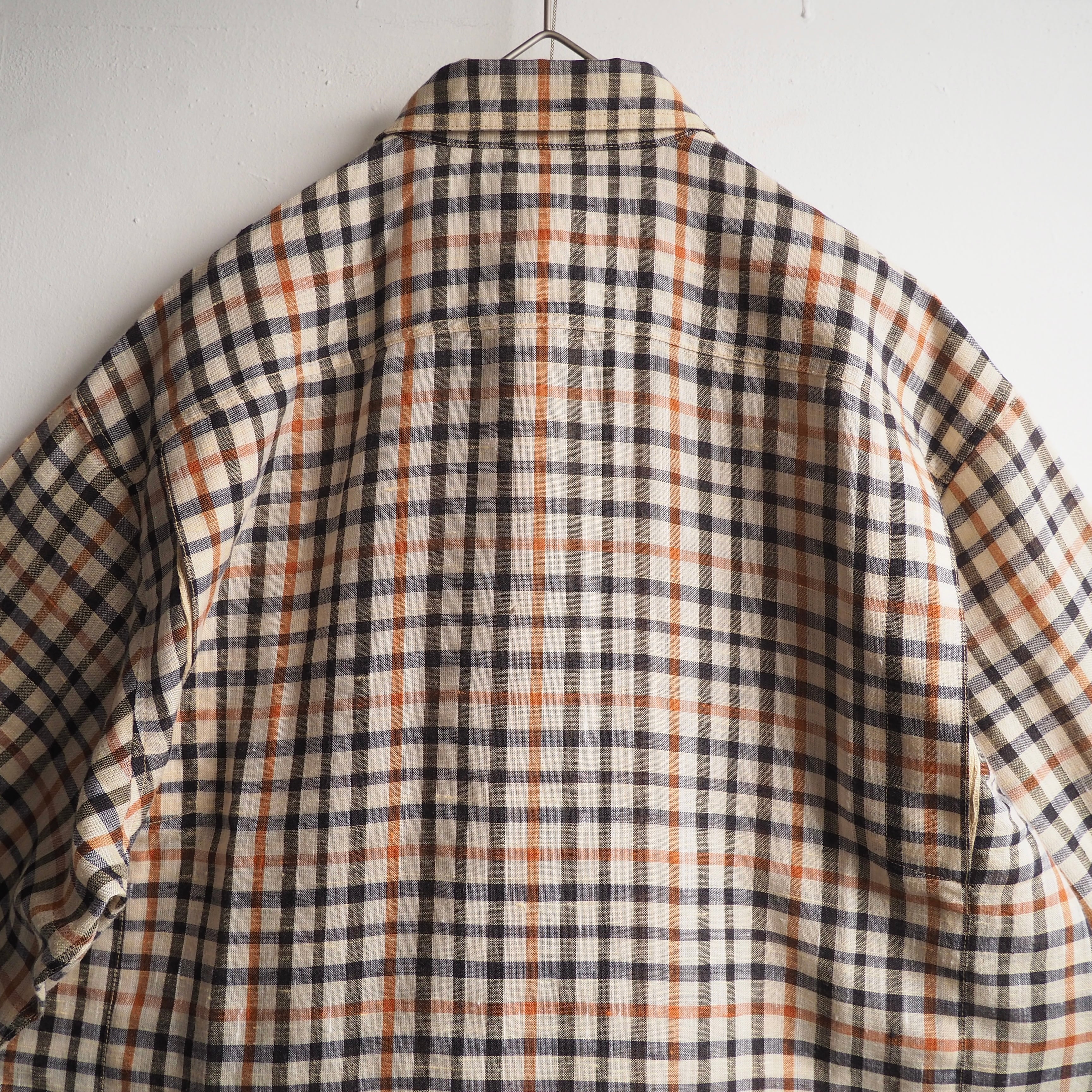 1980s ” Old DAKS ” House check pattern Design vintage loose linen mix shirt