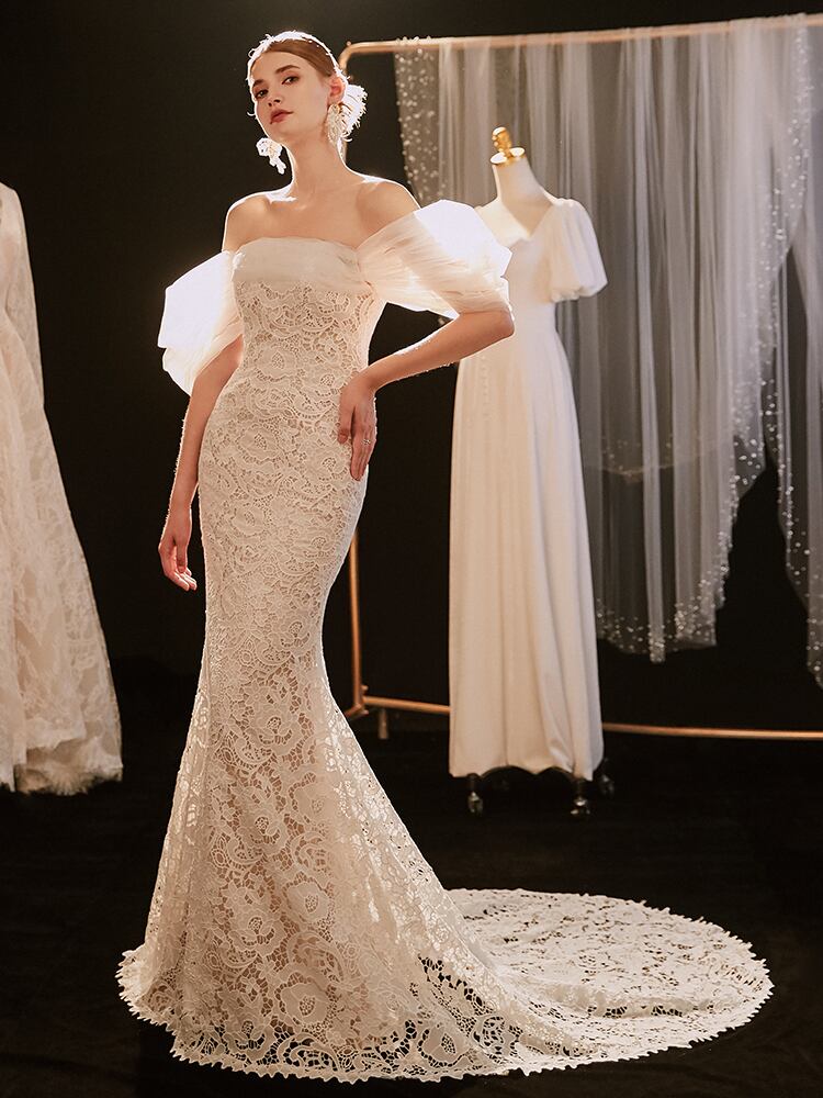 総レースマーメイドラインウェディングドレス 前撮りドレス F123  
