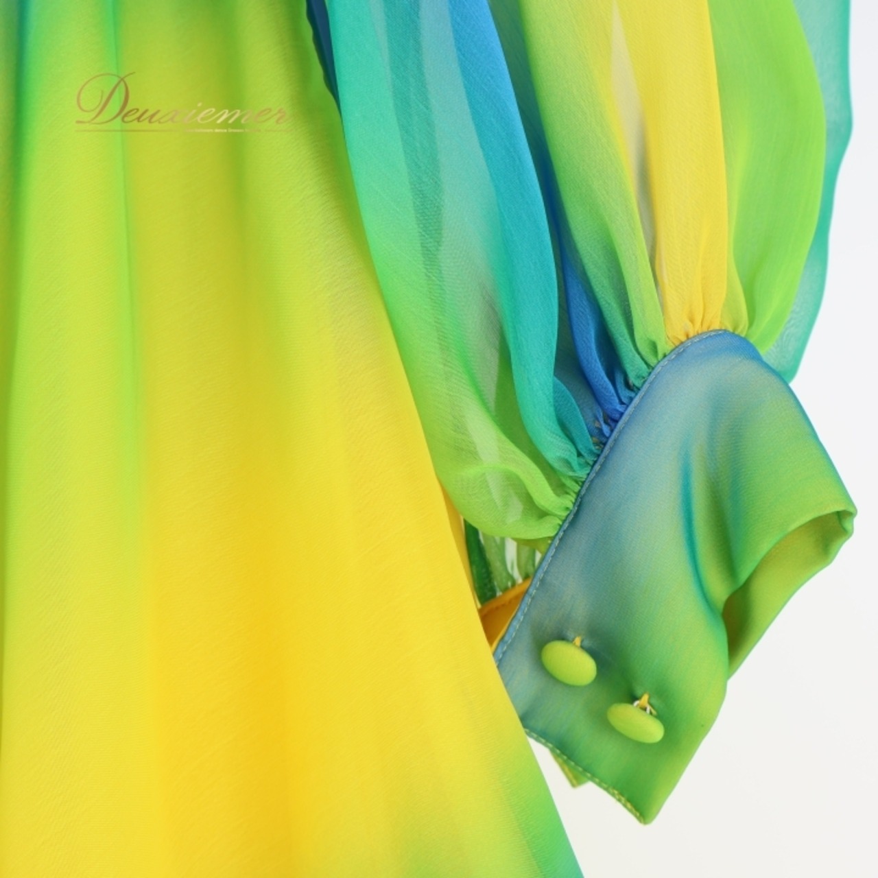 社交ダンス 衣装 チャコット Chacott ツーピース セットアップ トップス スカート 軽い グラデーション レース ミニ丈 パーティ 発表会 上下セット 透け感 グリーン系 イエロー系 日本製 軽量 おしゃれ ダンス衣装 レディース スタイリッシュ かわいい フェミニン カラフル フォーマル イベント用 大人向け