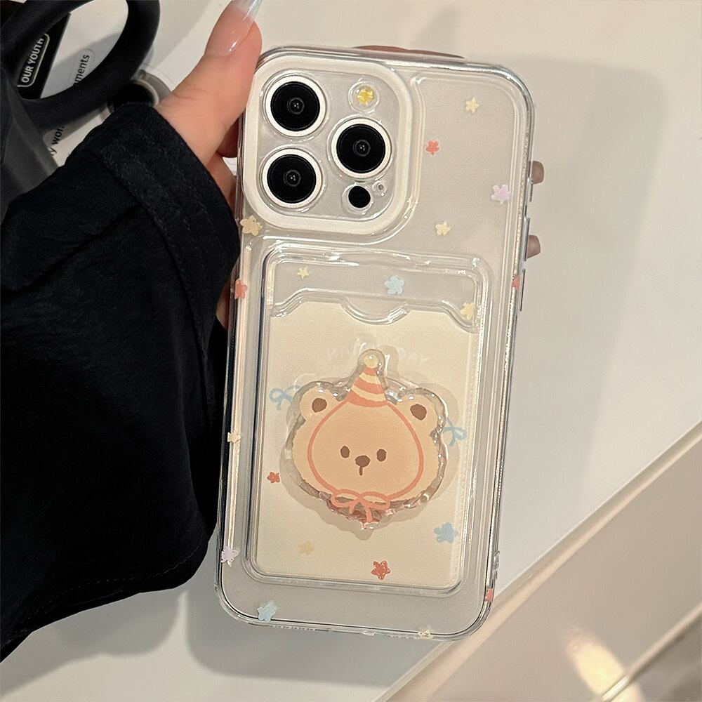 iPhone15シリーズ対応】かわいいクマさん◎カードケース付きケース