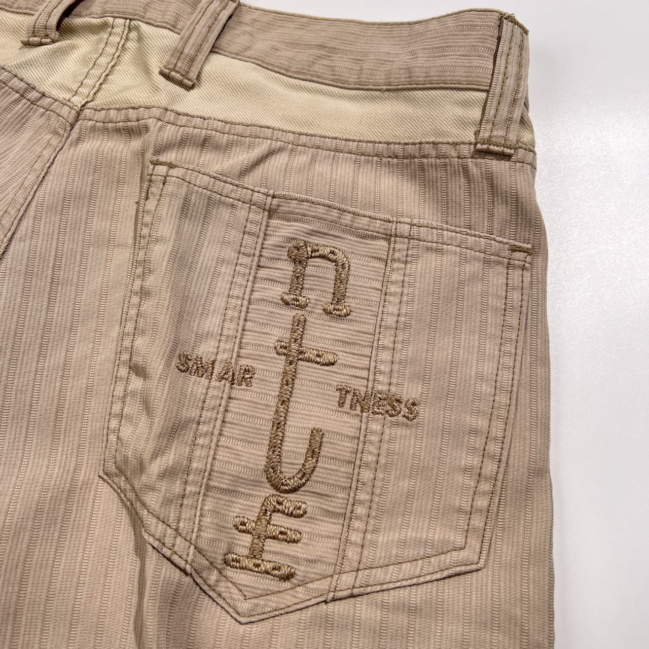 Santa fe サンタフェ ロゴ刺繍 ストライプ テンセル パンツ ボトムス サイズ 31 /ベージュ系/日本製/メンズ