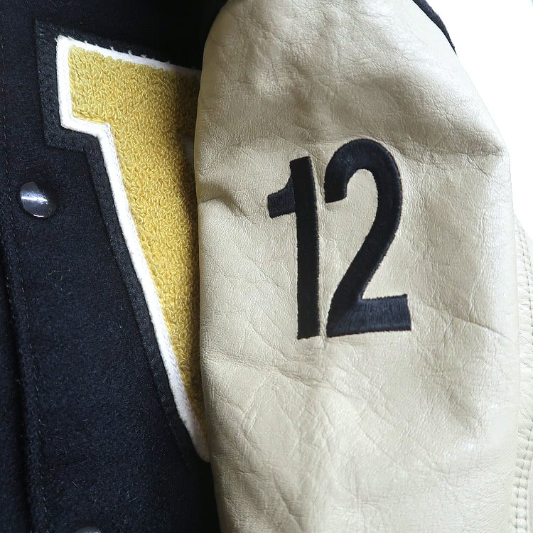 古着 FULL MOTION APPAREL ウール 袖レザー 切り替え スタジャン 刺繍