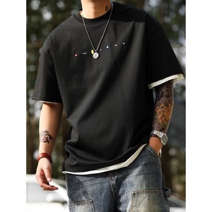 刺繍入りラウンドネック半袖Tシャツ 10017