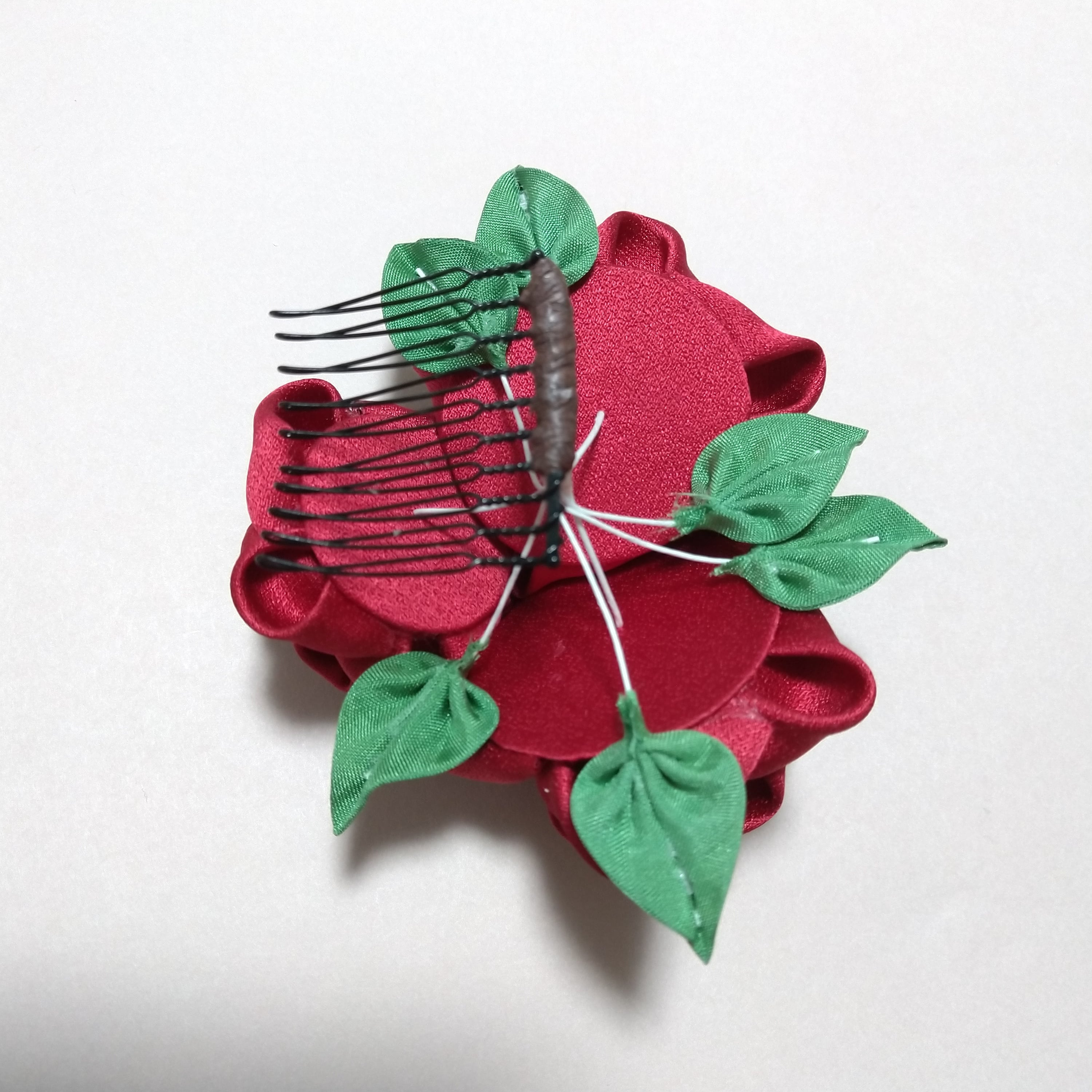 つまみ細工 薔薇のかんざし赤 | つまみ細工ローズはっち