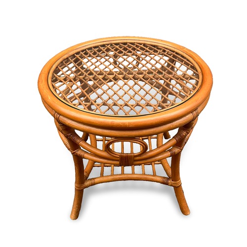 ■配送不可【ヴィンテージ ガラストップ ラウンド ラタン カフェテーブル】