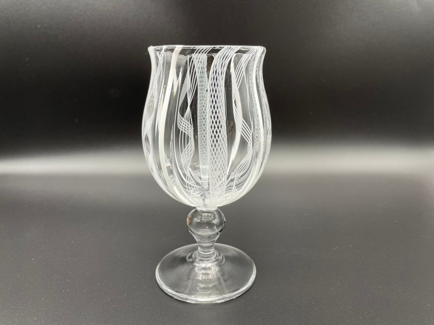 骨董　時代　希少金赤ガラス　取手付き　プレス調　アイスクリームコップ　ウラン② アキノヨーコ レースワイングラス | しょうざんどう