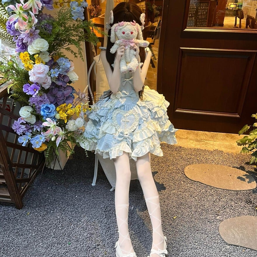 【マムマキシマム】フリルリボンホルターネックJSK アイドル系 JSKセットアップ ホルターネックトレーン付き | ロリータ