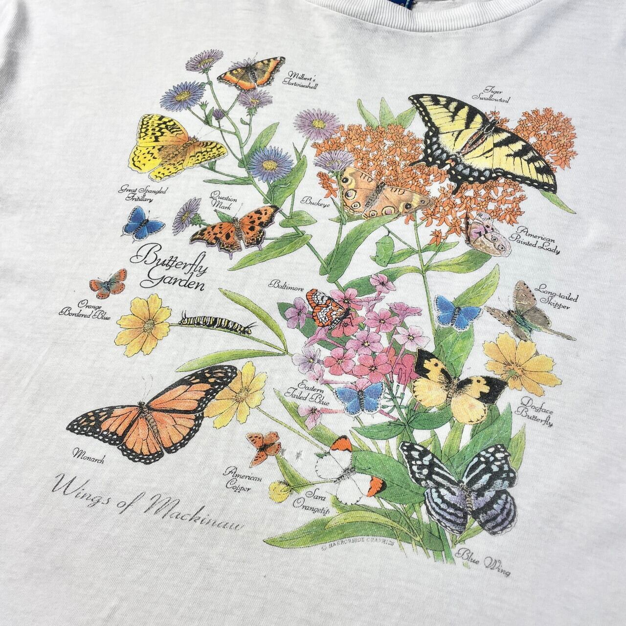 90年代 USA製 フラワー 蝶 アート プリント Tシャツ メンズXL 古着 90s 