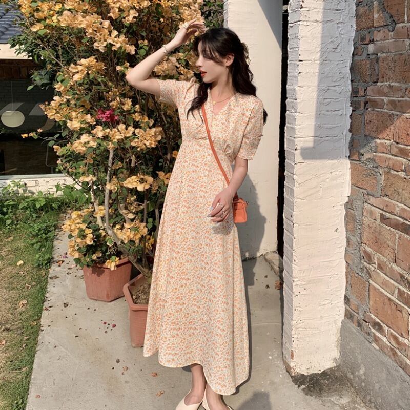 フローラルスカート サマードレス スリーブ 夏物 花柄 1号婦人28824770196