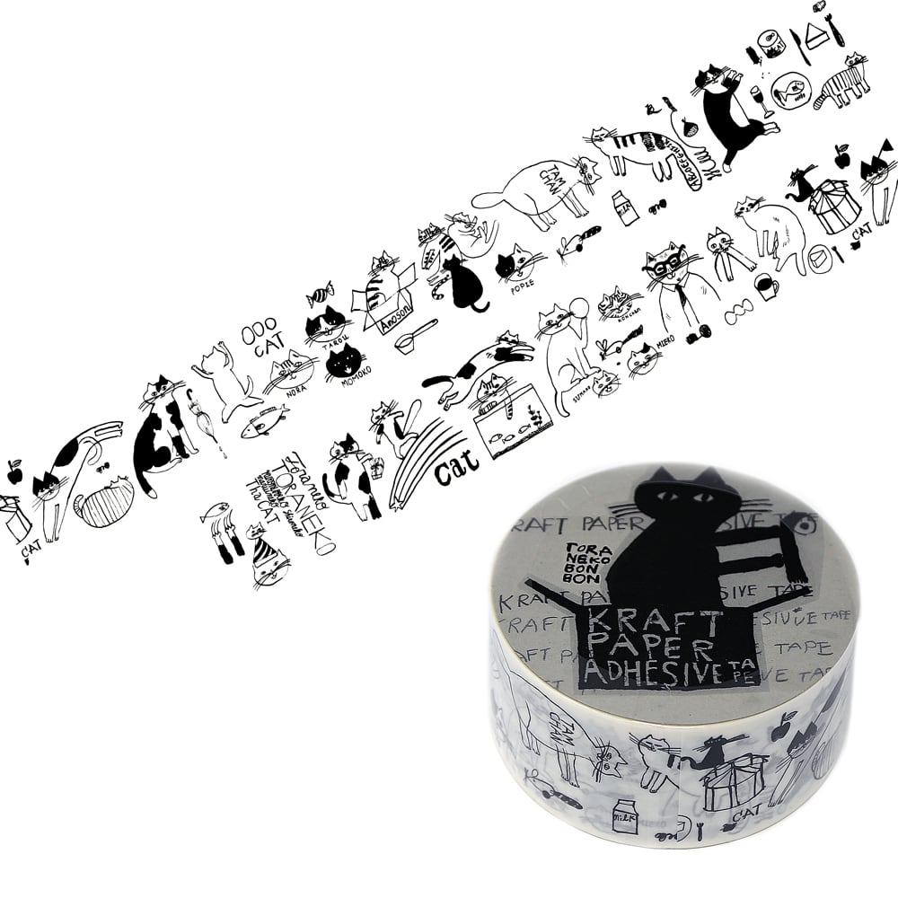 猫テープ(荷造り梱包クラフト粘着テープトラネコボンボン)幅50mm